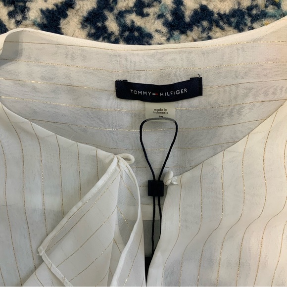 Tommy Hilfiger Metallic Shimmer Ruffle Front Blouse - Picture 9 of 14